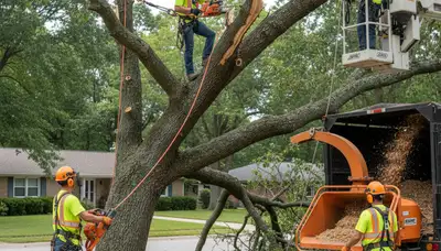 Emergency tree service crew clearing storm-damaged trees in Lakeland, FL