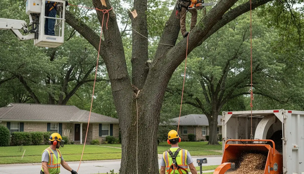 Emergency tree service crew removing storm-damaged tree in Lakeland, FL
