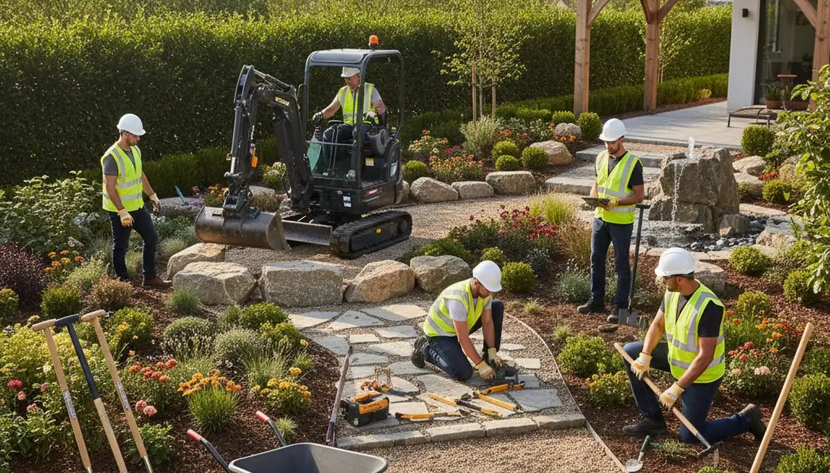 Lakeland, FL tree service crew planning Florida-friendly landscape design for a residential property