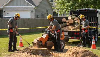 Lakeland, FL tree service crew removing a stump for safe, open yard space