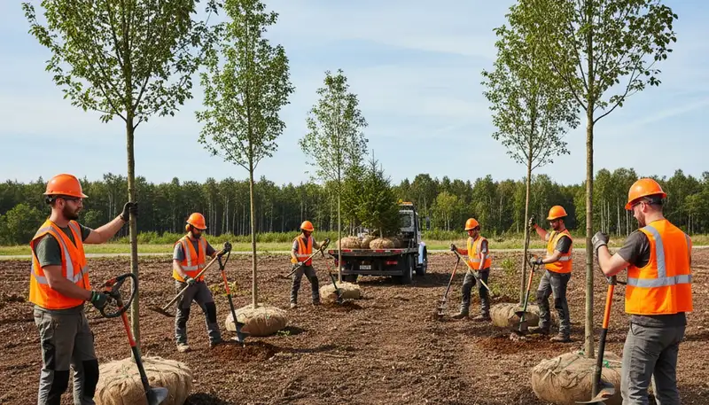 Lakeland, FL tree planting crew installing healthy trees for a local residential yard