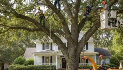 Tree service crew in Lakeland, FL handling professional tree trimming and removal assistance
