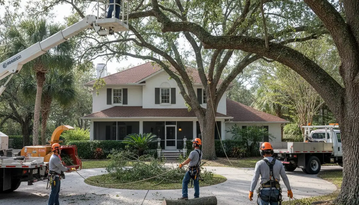 Tree service crew in Lakeland, FL performing professional tree care for local homeowners