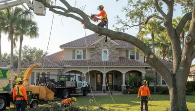 Tree service crew in Lakeland, FL handling professional tree trimming and removal for homeowners